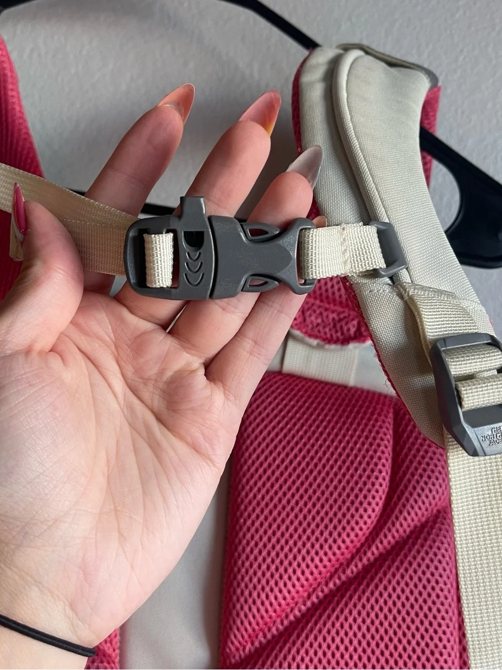 The North Face Cream and Pink Daypack Backpack
